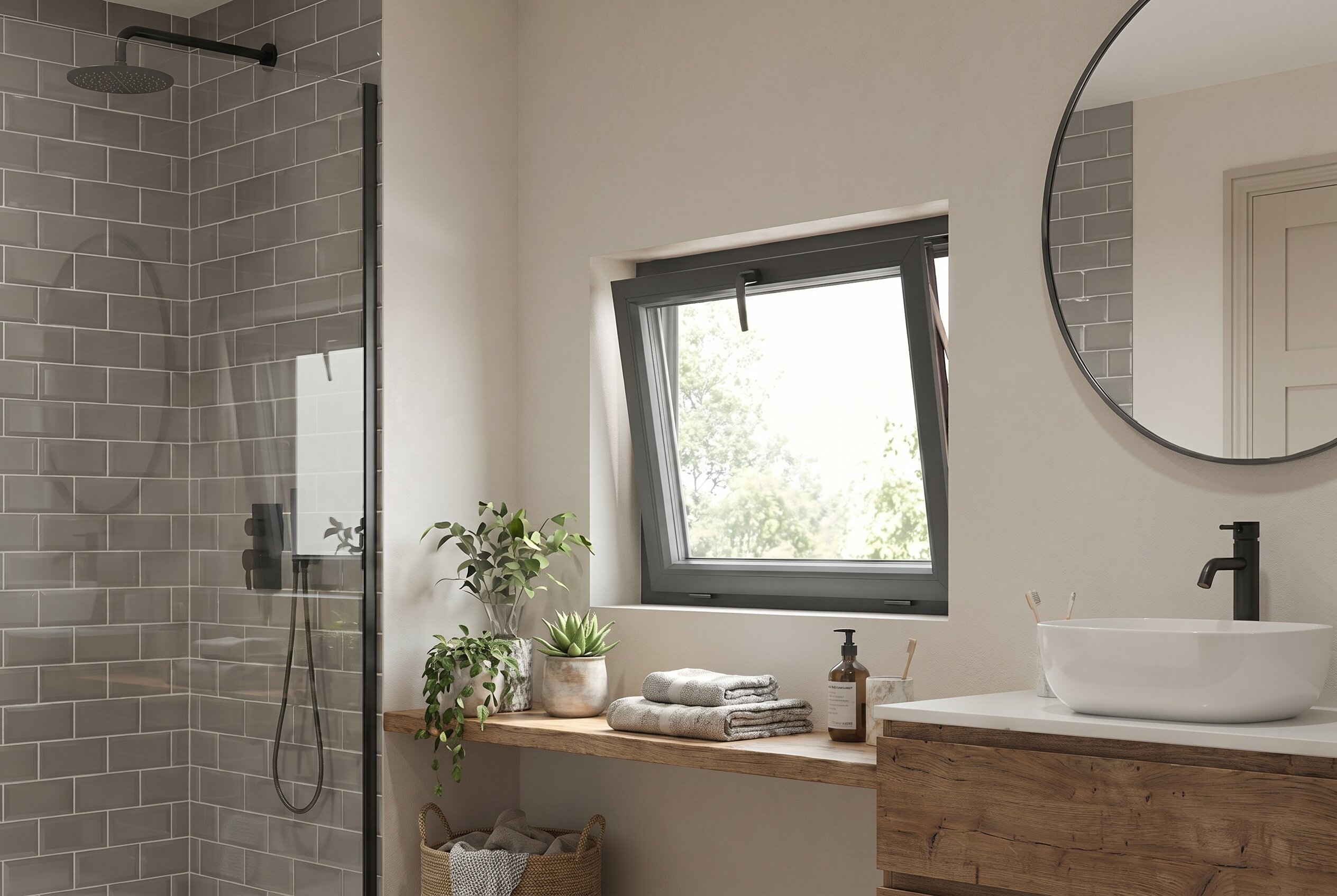 Fenêtre à double vitrage dans une salle de bain