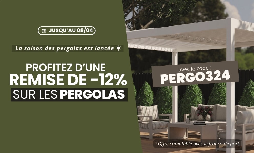 12% de remise sur les pergolas - Code PERGO324 - Version mobile